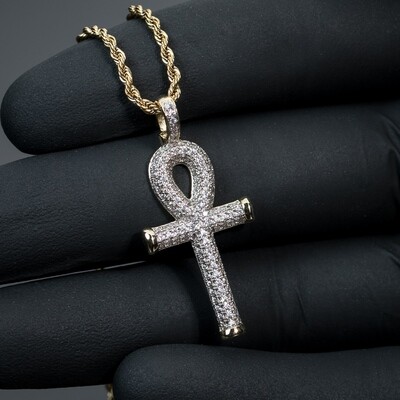 14k Gold Egyptian Ankh Cross Pendant Necklace