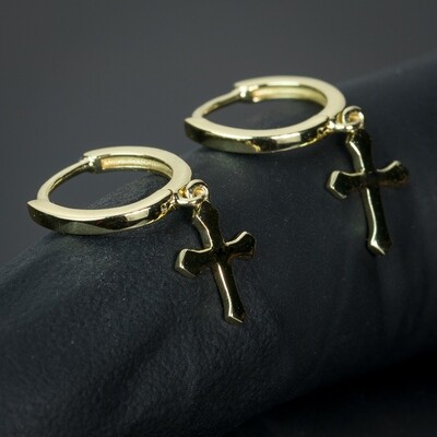 14K Gold Sterling Silver Dangle Cross Hoop Earrings​