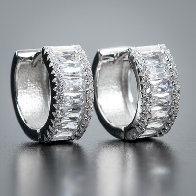 Men&#39;s Iced Sterling Silver Baguette Hoop Earrings