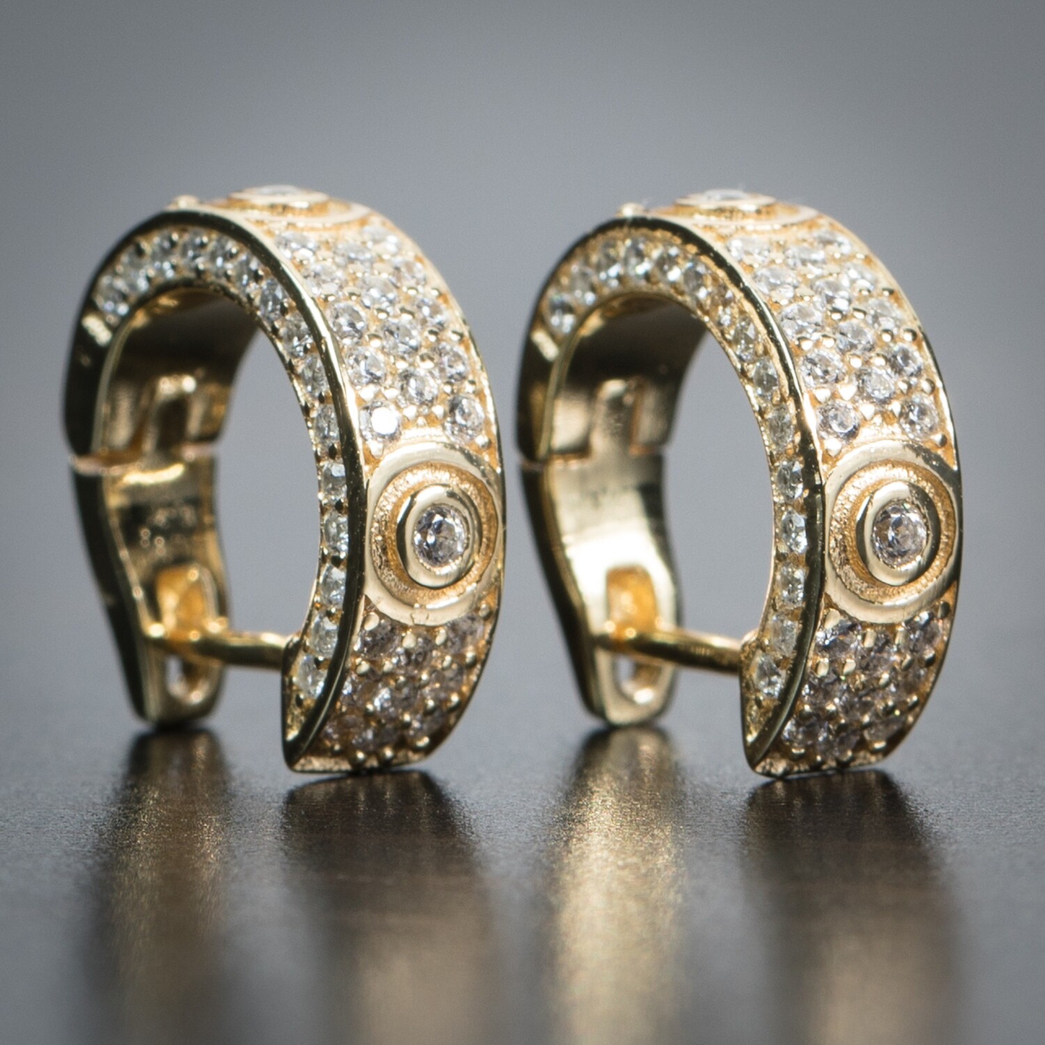 14K Gold Sterling Silver Iced Cz Mens Hoop Earrings