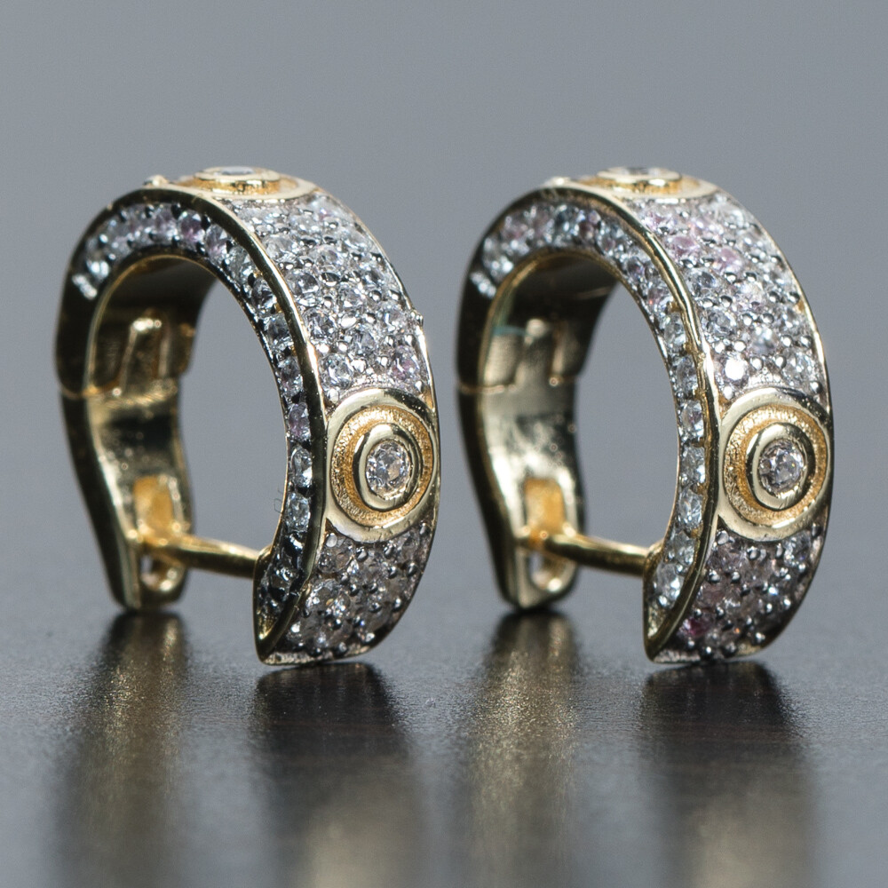 Mens 14K Gold Honey Comb Set Cz Hoop Earrings Mens 14K Gold Honey Comb Set Cz Hoop Earrings