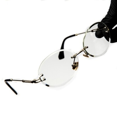 Mens Rimless Round Cut Gold Frame Clear Tint Glasses