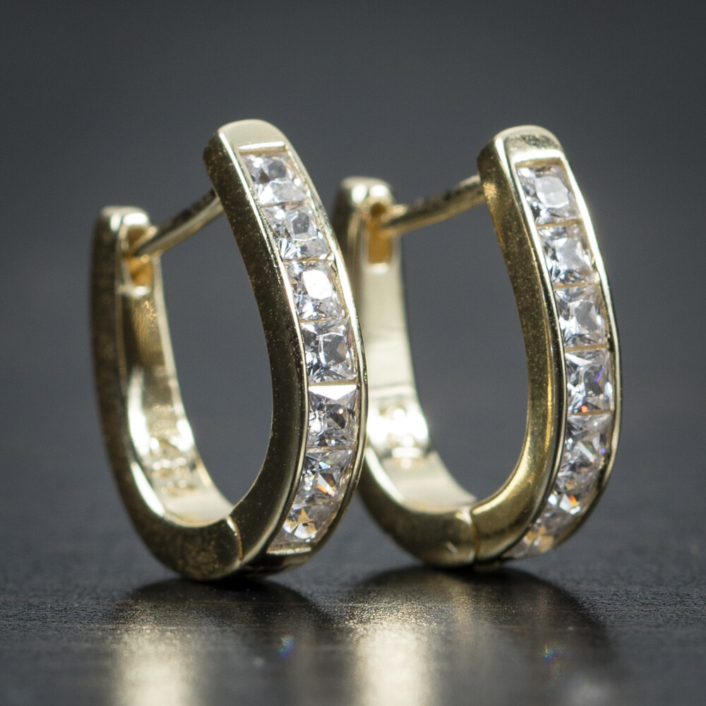 Gold Vermeil Iced One Row 5A Cz Hoop Earrings