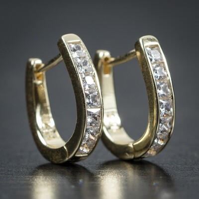 Gold Vermeil Iced One Row 5A Cz Hoop Earrings