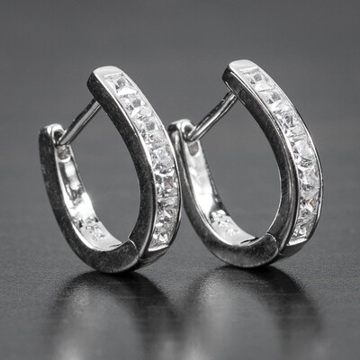 Mens Iced One Row Cushion Cut Huggie Hoop Earrings