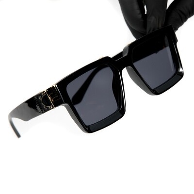 Dark Black Gold Trim Rectangle Hendrix Mens Sunglasses