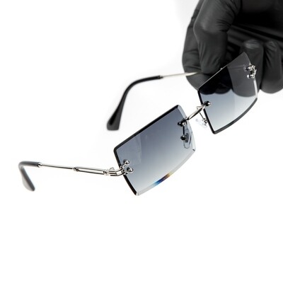 Mens Rectangle Gray Gradient Tint Silver Sunglasses