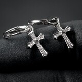 Sterling Silver Dangle Cz Cross Hoop Earrings