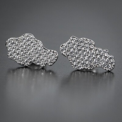 Iced Sterling Silver Zig Zag Set Cz Nugget  Earrings