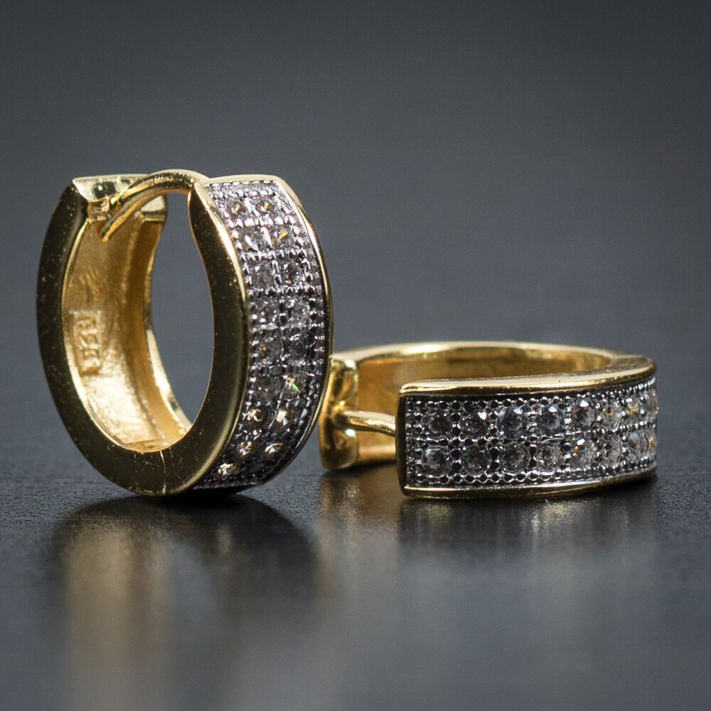 Men&#39;s Two Tone Iced Cz Huggie Hoop Earrings
