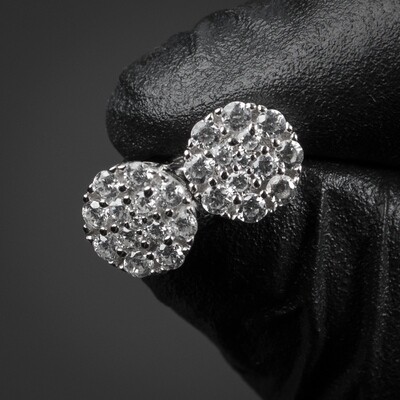 Mens Round Mini Sterling Silver Cz Cluster Earrings