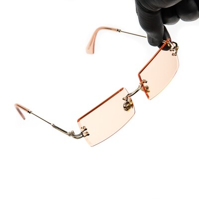thumbnail image 2 of Men's Rimless Gold Frame Oval Sunglasses – Gray Gradient Tint Lenses, Hip Hop Style 2 of 4