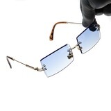 Mens Gold Rimless Sky Blue Tint Sunglasses