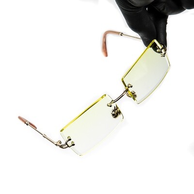 Mens Gold Rimless Canary Yellow Tint Sunglasses