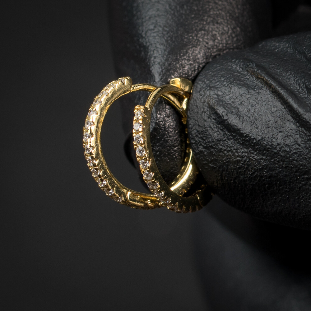 Men&#39;s Small Thin Gold Iced Huggie Hoop Earrings