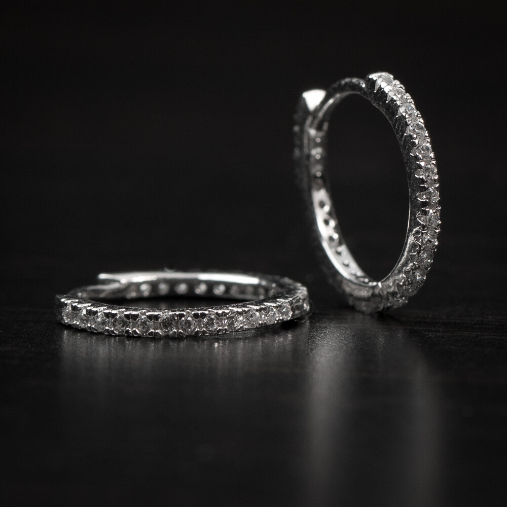 Men&#39;s Thin Sterling Silver Iced Huggie Hoop Earrings