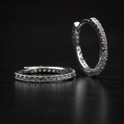 Men&#39;s Thin Sterling Silver Iced Huggie Hoop Earrings