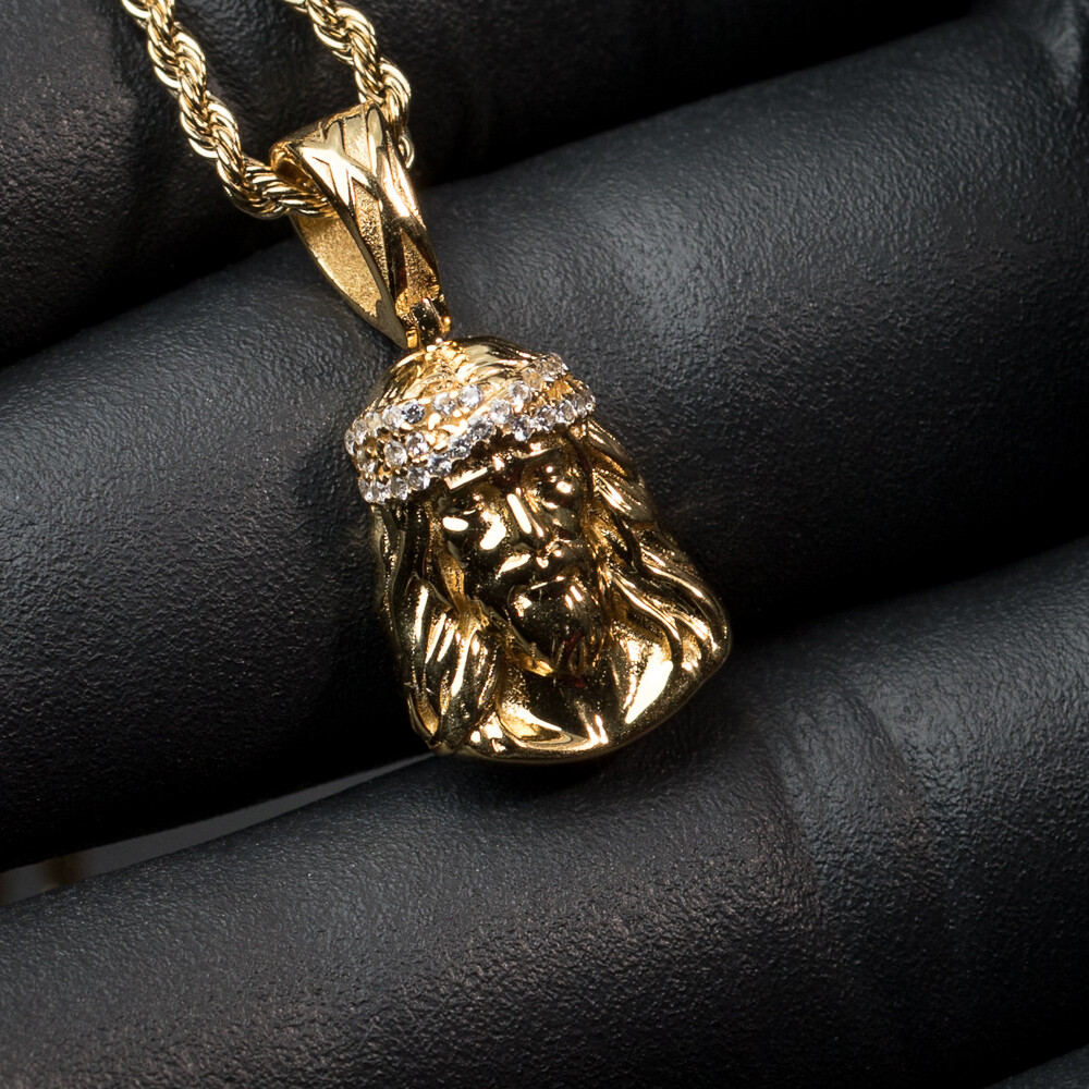 Micro Mini Hip Hop 14k Gold Plated Jesus Piece Necklace