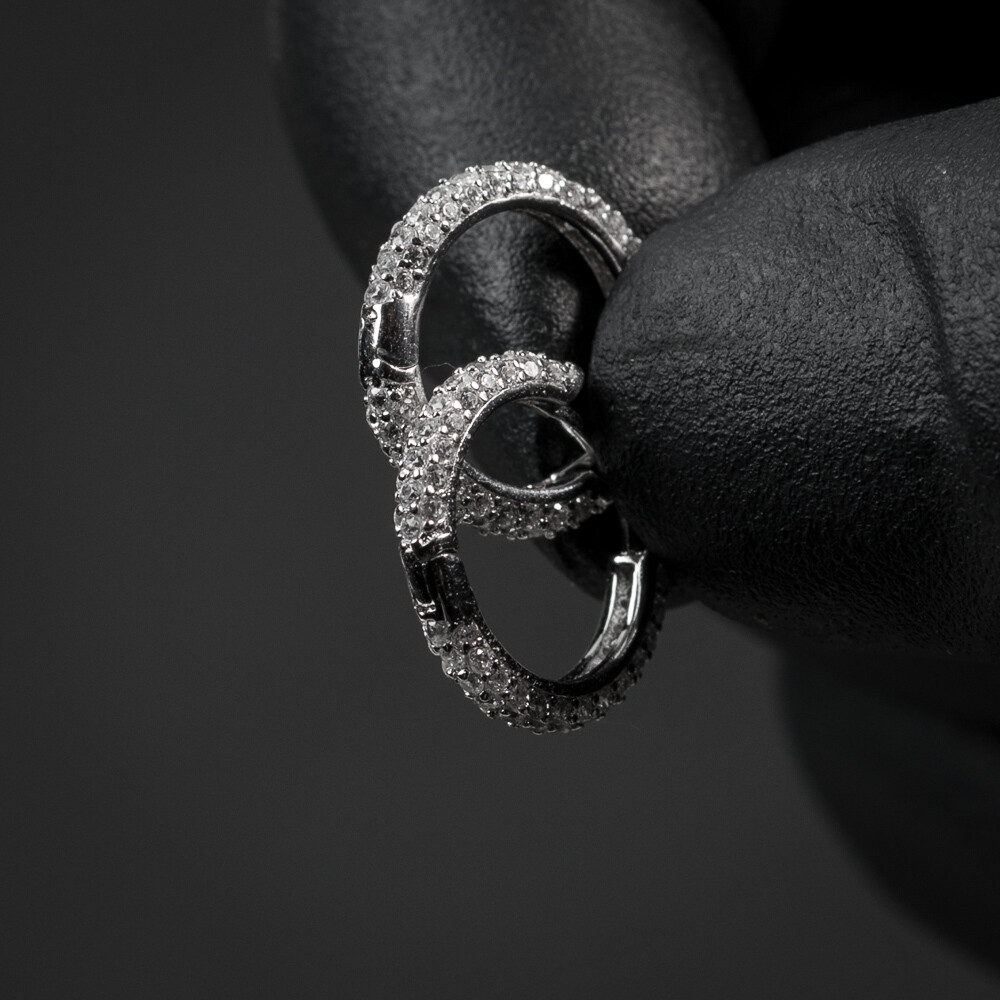 Men&#39;s Fully Iced Thin Sterling Silver Hoop Earrings