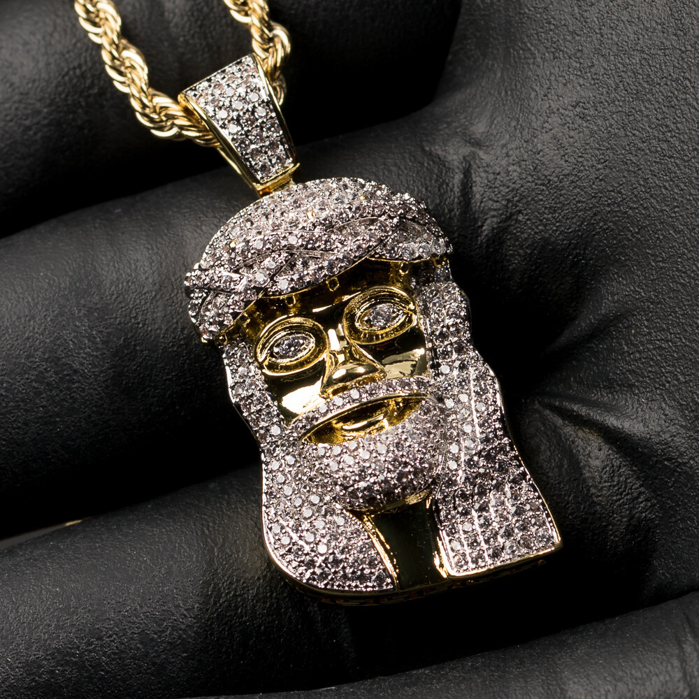 Two Tone Iced Mini Jesus Piece Necklace