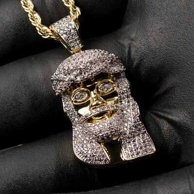 Two Tone Iced Mini Jesus Piece Necklace