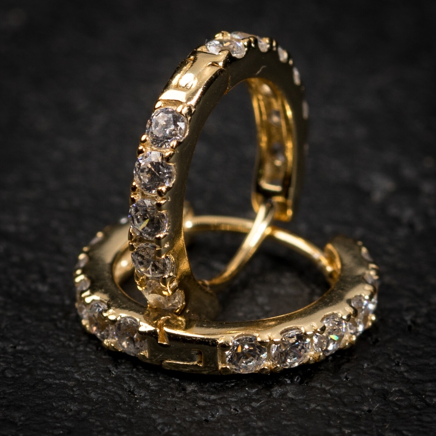 Men's Gold One Row Iced Huggie Hoop Earrings