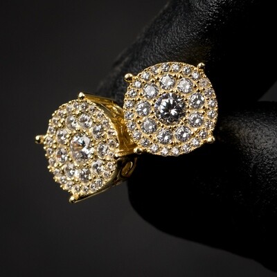 14K Gold Iced Round Cluster Stud Earrings