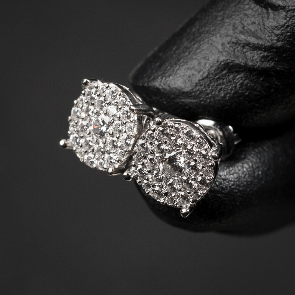 White Gold Iced Sterling Silver Cluster Stud Earrings