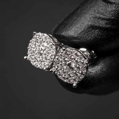 White Gold Iced Sterling Silver Cluster Stud Earrings