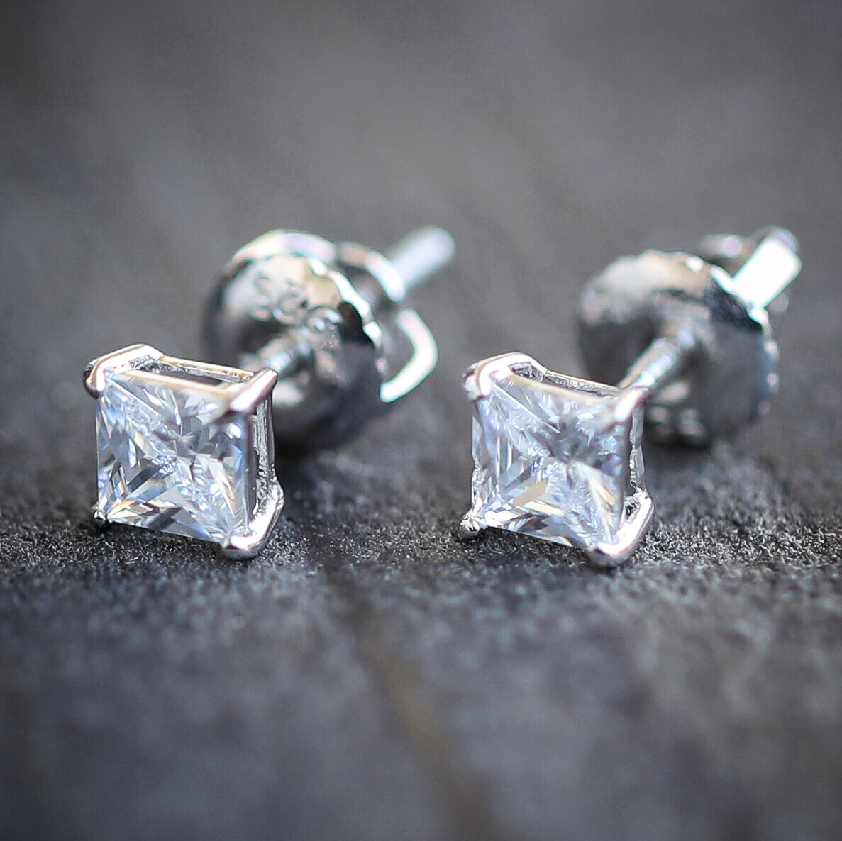 Small Silver Princess Cut Stud Earrings