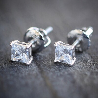 Small Silver Princess Cut Stud Earrings