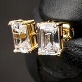 Mens 14K Gold Emerald Cut Stud Screw Back Earrings