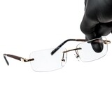 Mens Rimless Gold Woodgrain Clear Tint Glasses