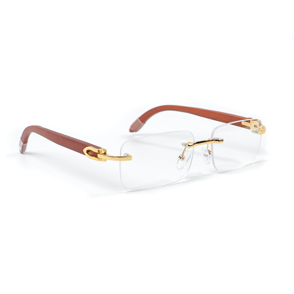 Woodgrain Rimless Rectangular Clear Tint Glasses