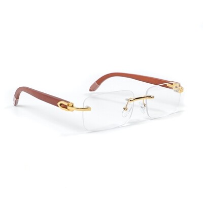 Woodgrain Rimless Rectangular Clear Tint Glasses