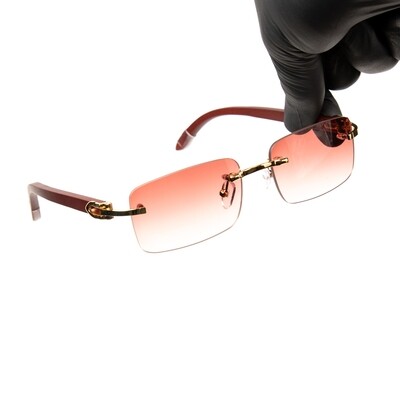 Rimless Gold Frame Burgundy Tint Hip Hop Men&#39;s Sunglasses
