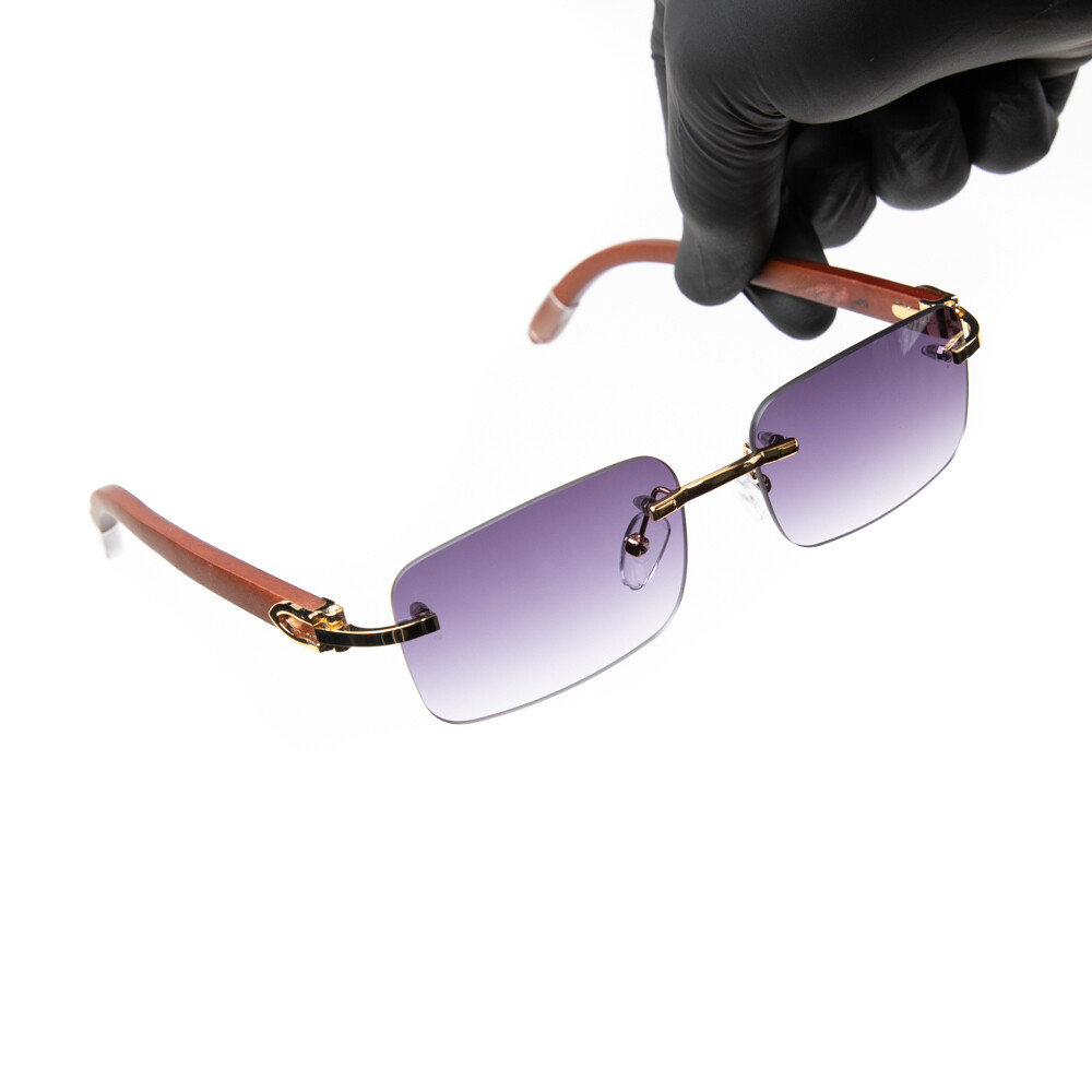 Rimless Gold Frame Purple Tint Hip Hop Men&#39;s Sunglasses