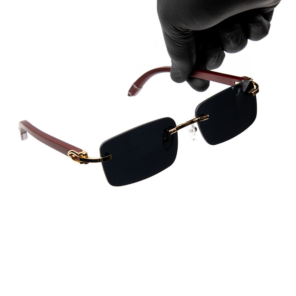 Rimless Gold Frame Black Tint Hip Hop Men&#39;s Sunglasses