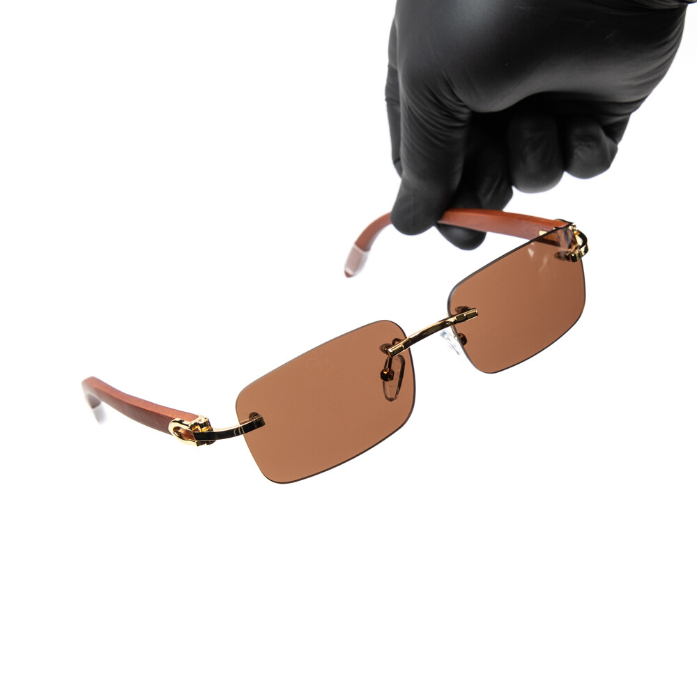 Rimless Gold Frame Brown Tint Hip Hop Men&#39;s Sunglasses