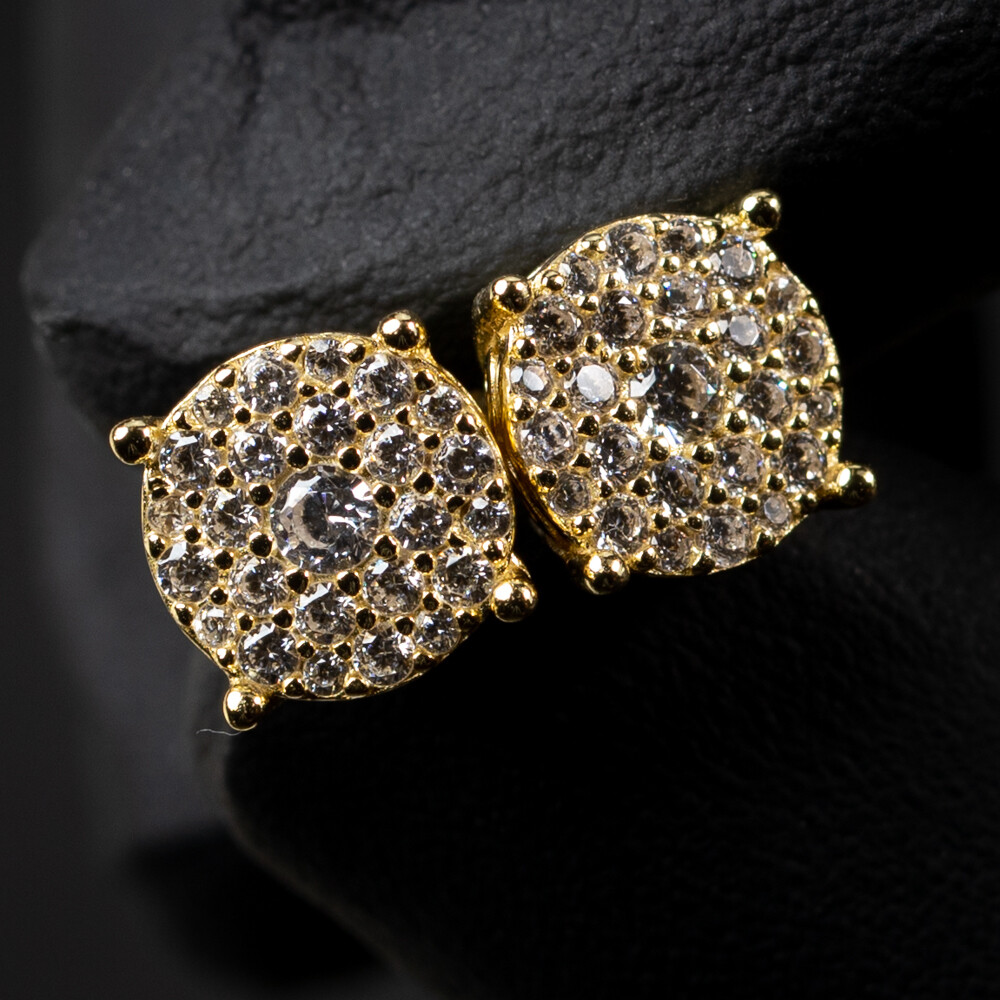 Mens Gold Sterling Silver Round Cluster Stud Earrings