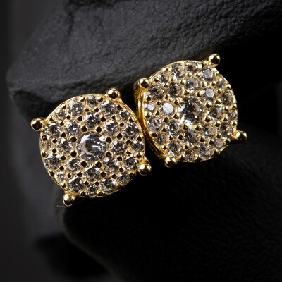 Mens Gold Sterling Silver Round Cluster Stud Earrings