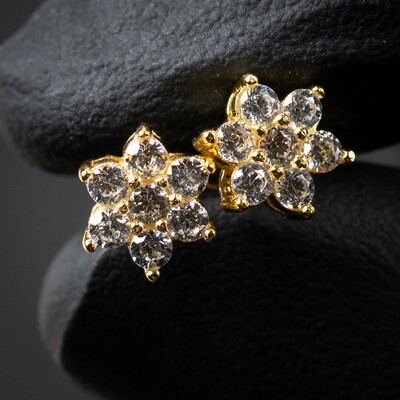14K Gold Iced Snow Flake Cluster Stud Earrings