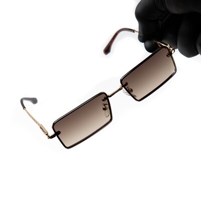 Rimless Brown Tint Gold Frame Hip Hop Men&#39;s Sunglasses