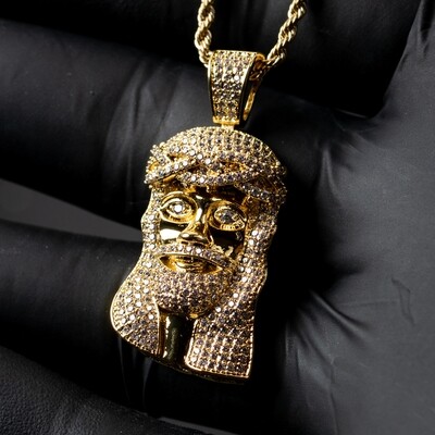 Gold Iced Mini Jesus Piece Pendant Necklace