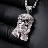 White Gold Iced Mini Jesus Piece Pendant Necklace