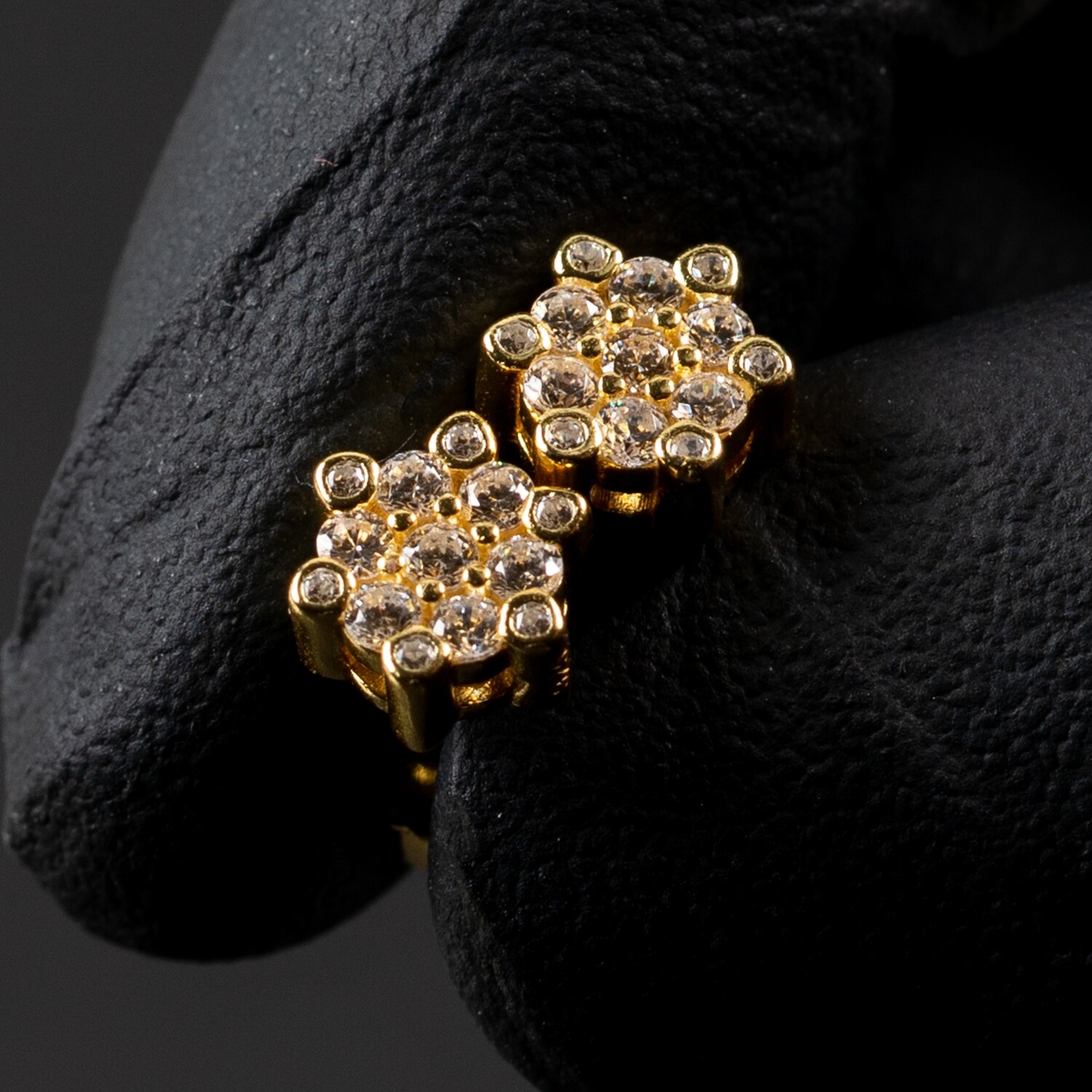 Men&#39;s 14K Gold Iced Snow Flake Cluster Stud Earrings