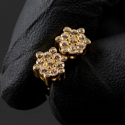 Men&#39;s 14K Gold Iced Snow Flake Cluster Stud Earrings