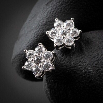 Sterling Silver Iced Snow Flake Cluster Stud Earrings