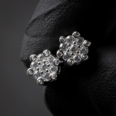 Men&#39;s Iced Snow Flake Sterling Silver Cluster Earrings