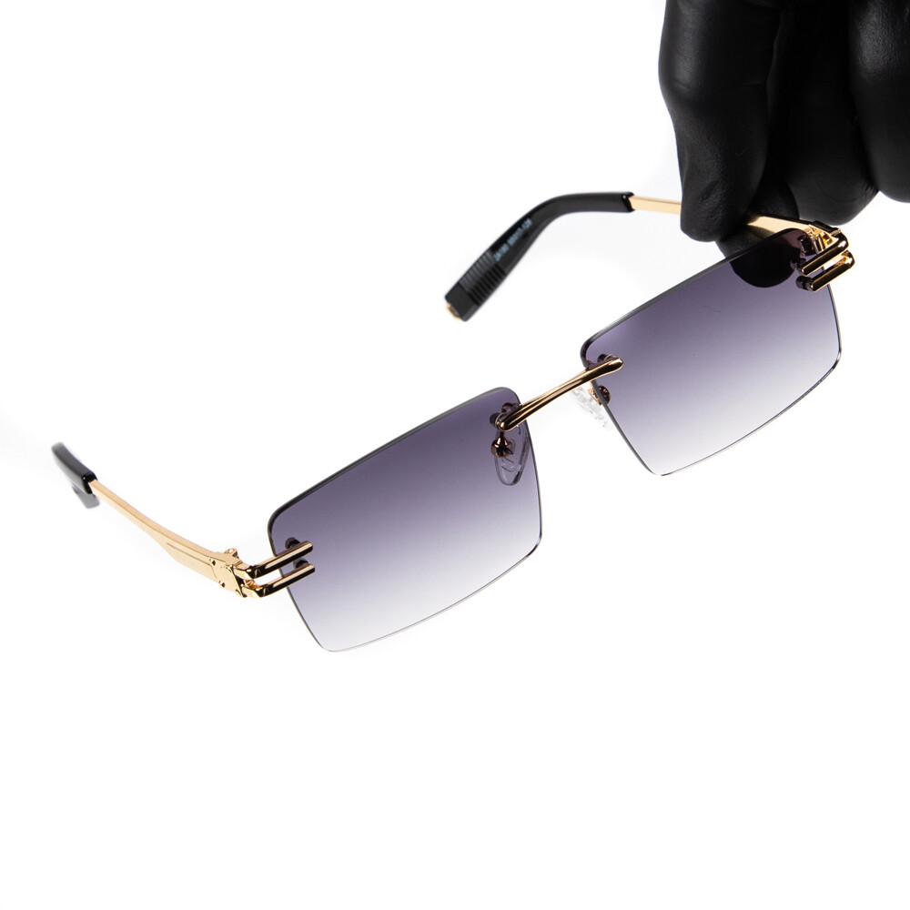 Mens Gold Purple Tint Rimless Hip Hop Sunglasses